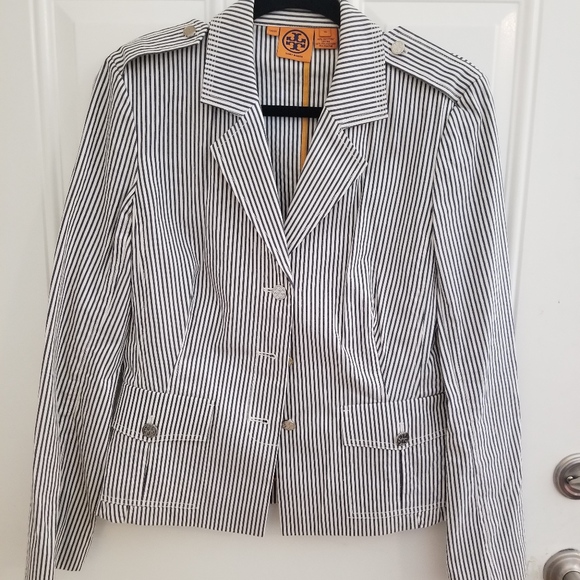Tory Burch Grey and White Striped Blazer - Picture 2 of 6